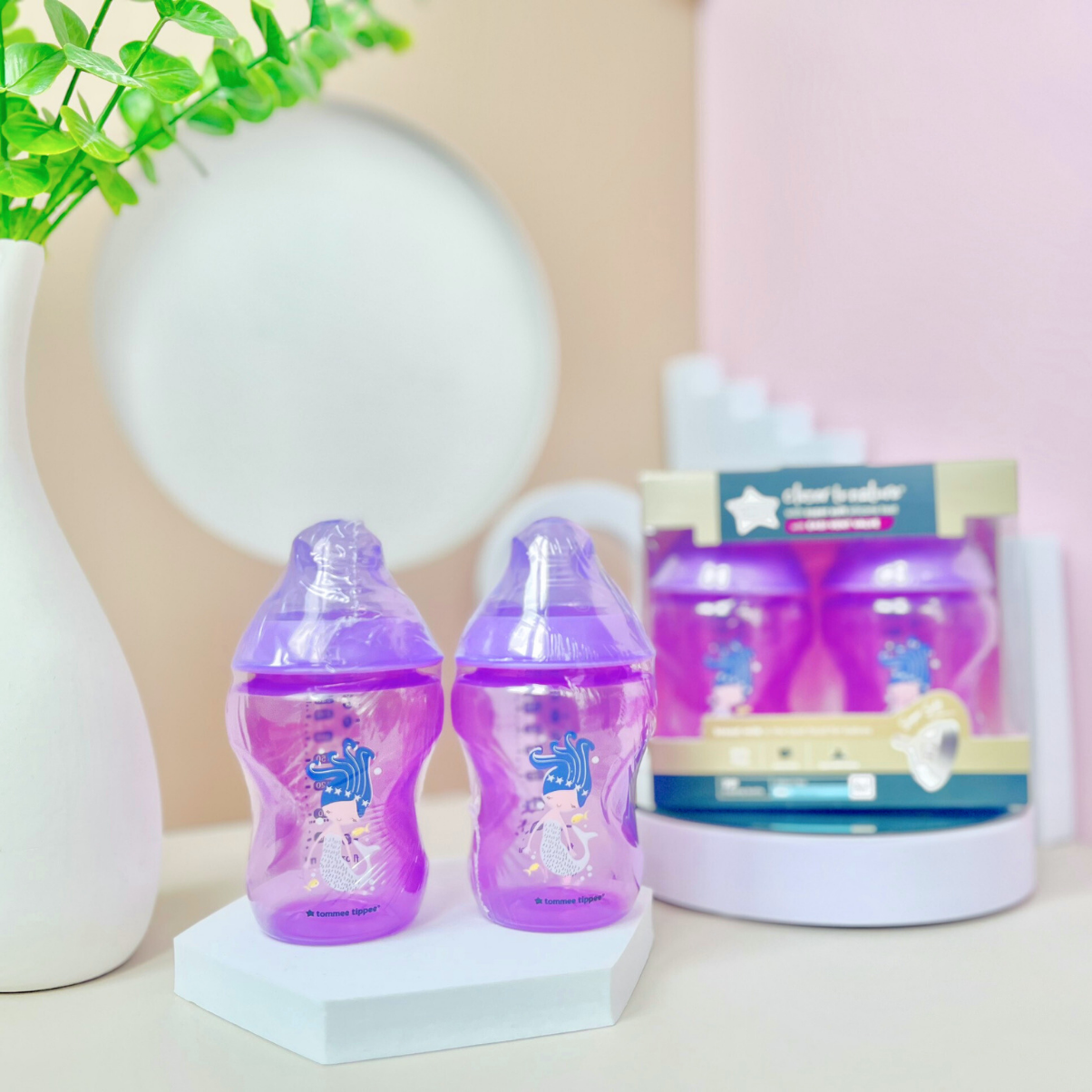Bình Sữa Ty Siêu Mềm Tự nNhiên Tommee Tippee Closer To Nature 260ml, Núm Ty Của Bình 3-6 tháng – Tím (Bình Đôi)