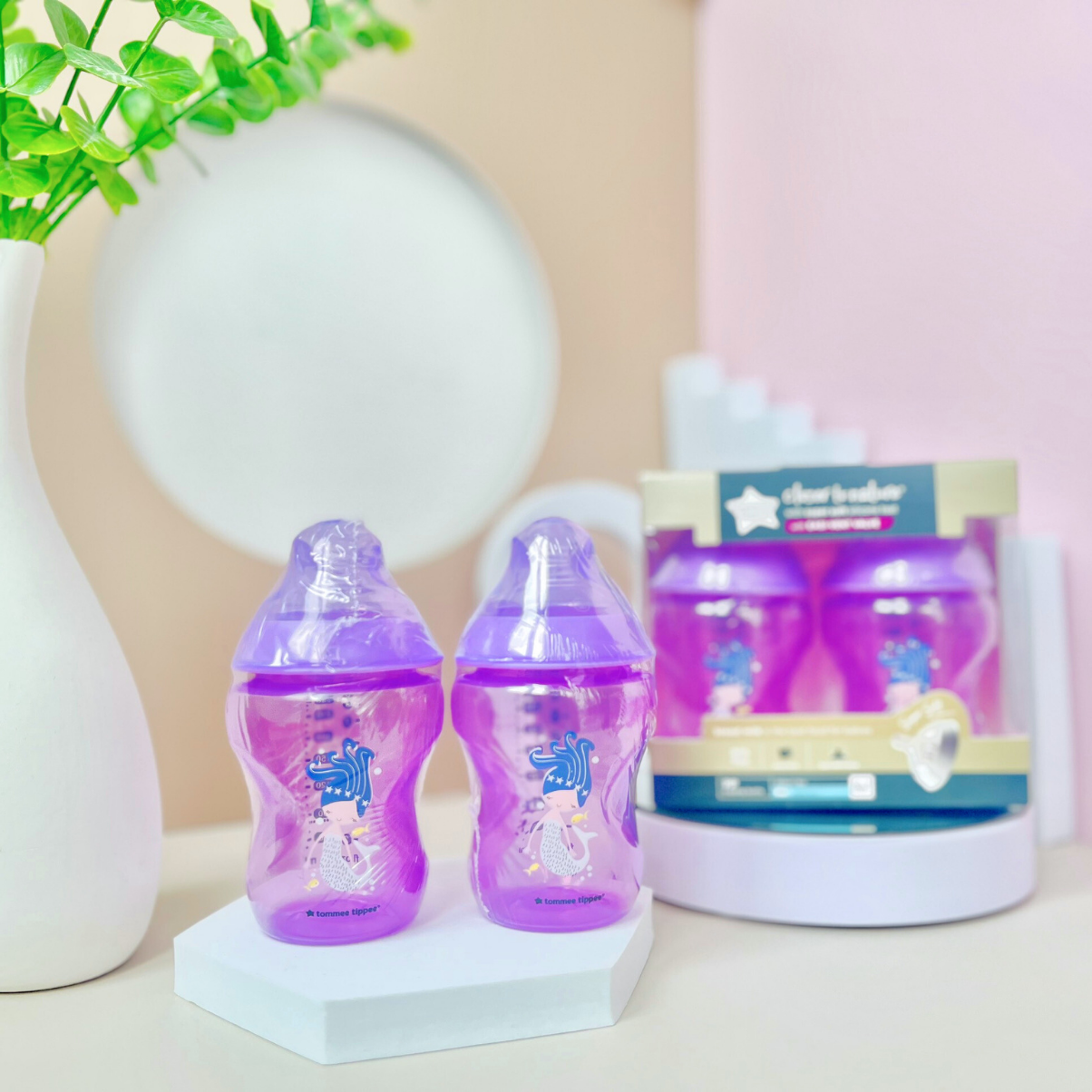 Bình sữa ty siêu mềm tự nhiên Tommee Tippee Closer to Nature 260ml, núm ty đi kèm 3-6 tháng – Tím (Bình đôi)