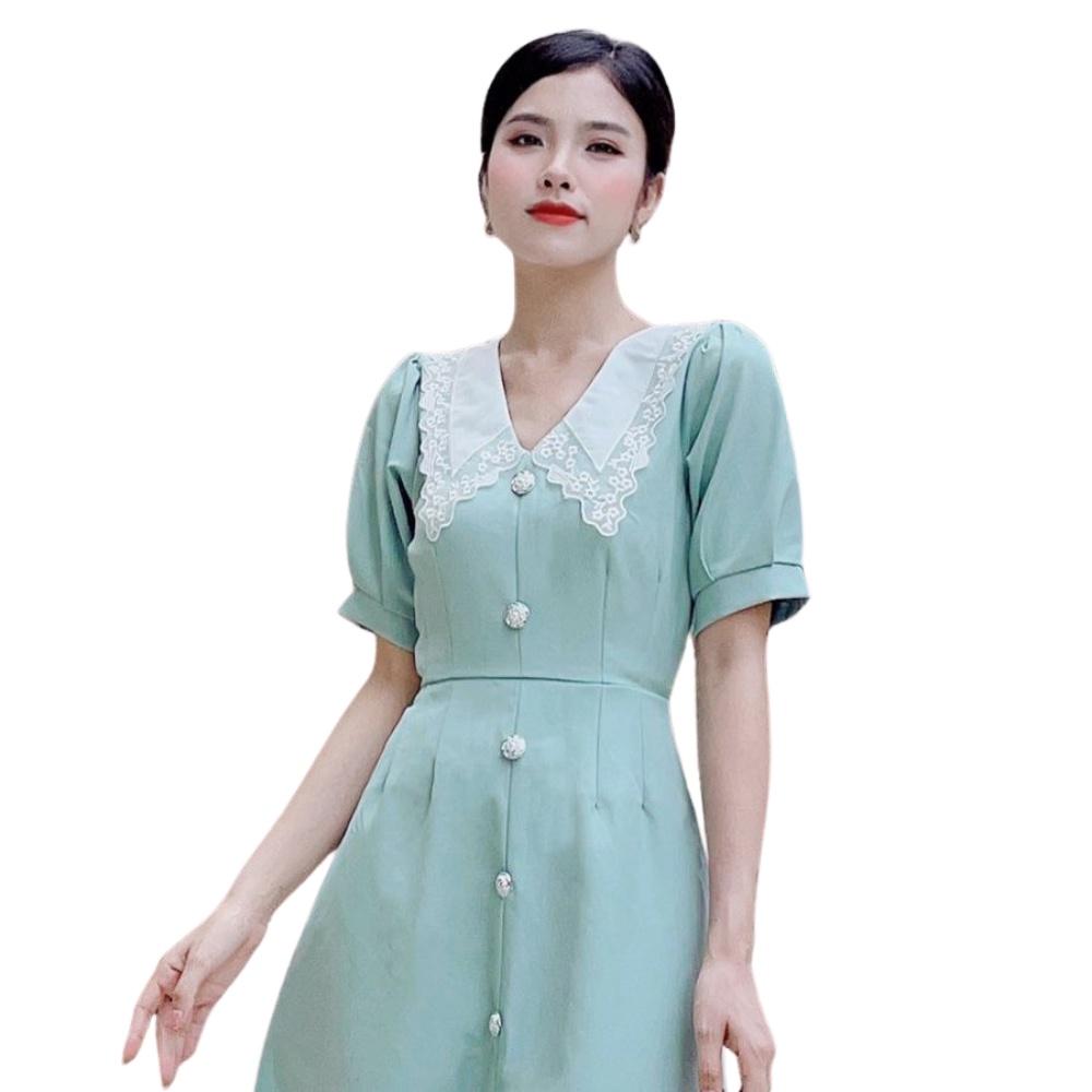 Đầm Váy Nữ Nhấn Nút Phối Cổ Xinh Xắn - QA00168