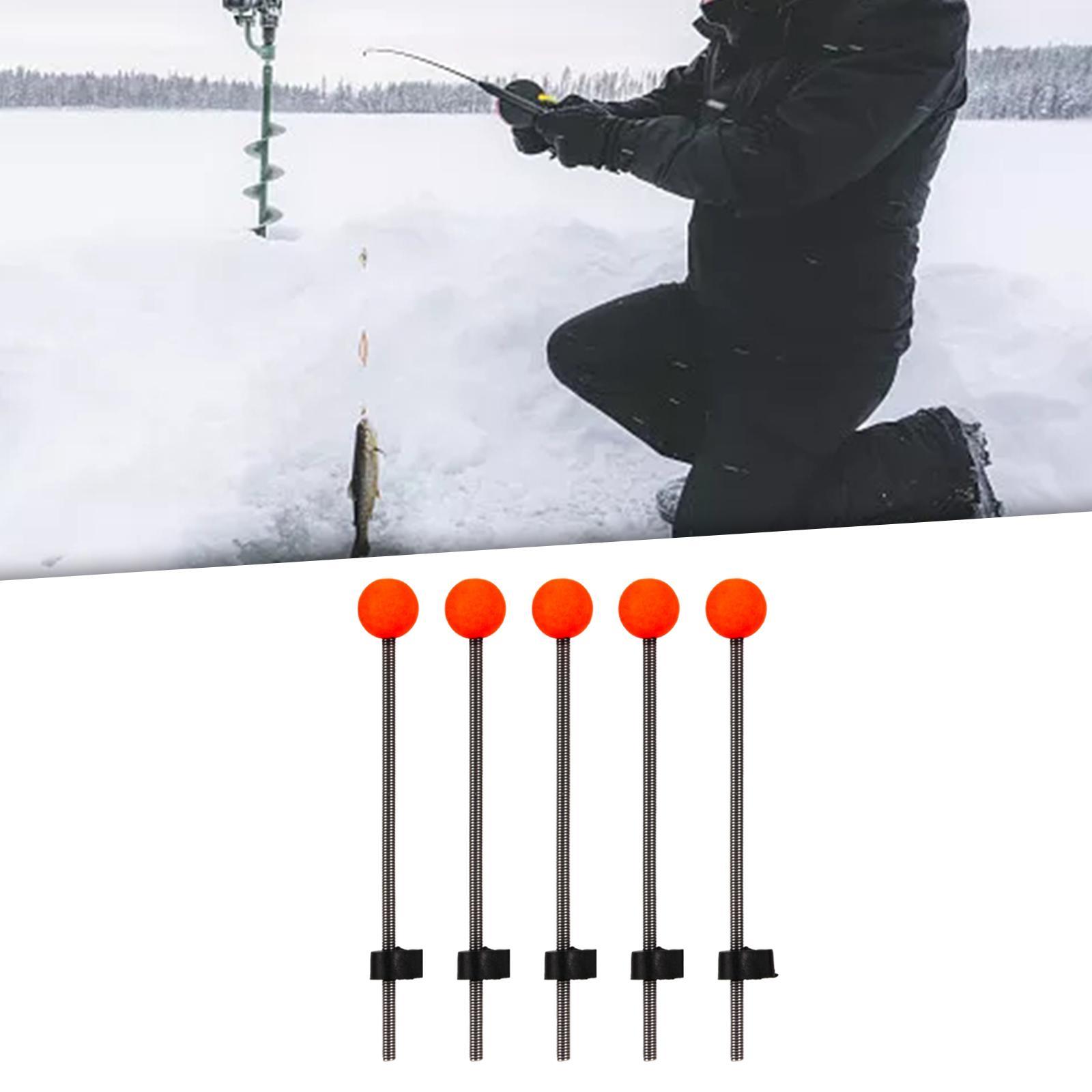 5Pcs Ice Fishing Rod Top Tip Auxiliary Threading Durable Portable Easy Using Red Ball Spring for Fishing Lakes Reservoirs Pond Winter