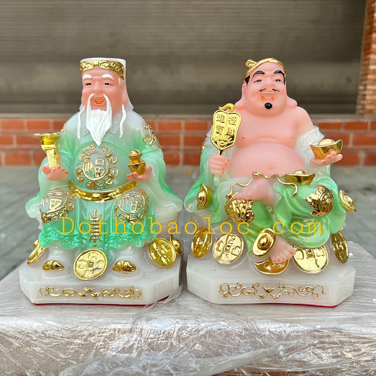 Tượng Thần tài Thổ Địa đế đá nhập khẩu cao cấp cao 18cm – Xanh ngọc