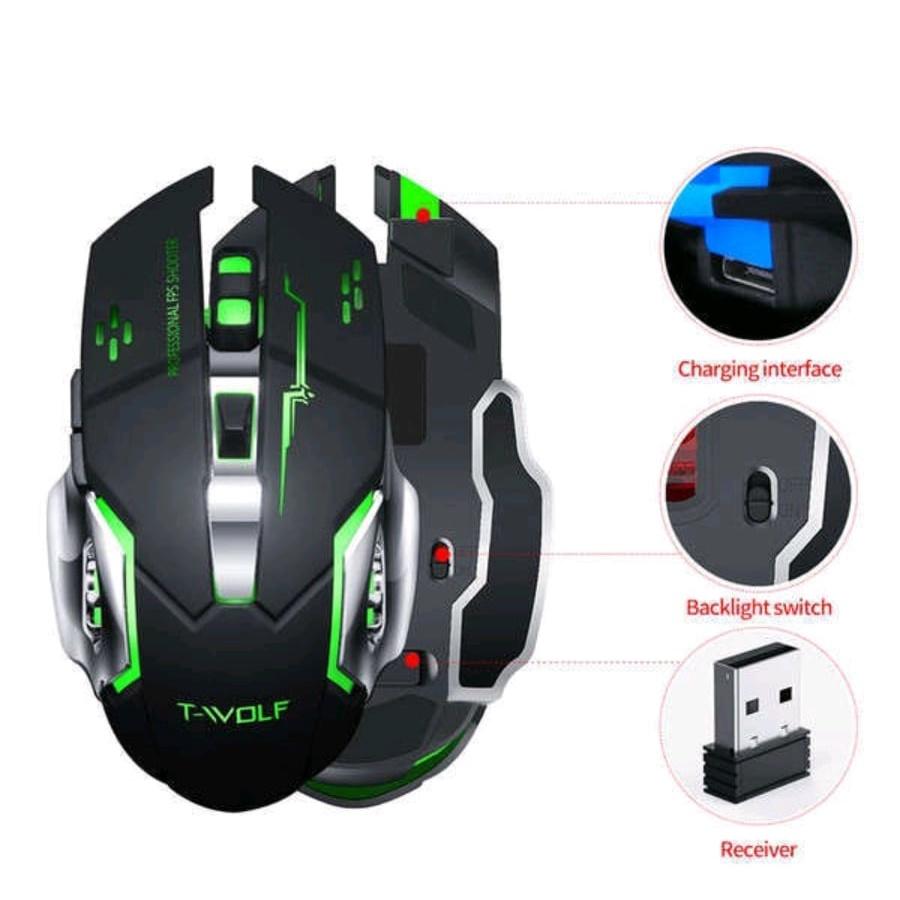 Chuột Không Dây Gaming T-WOLF Q13 Led RGB, Chuột Wireless, Pin Sạc Game Thủ Chuyên Game