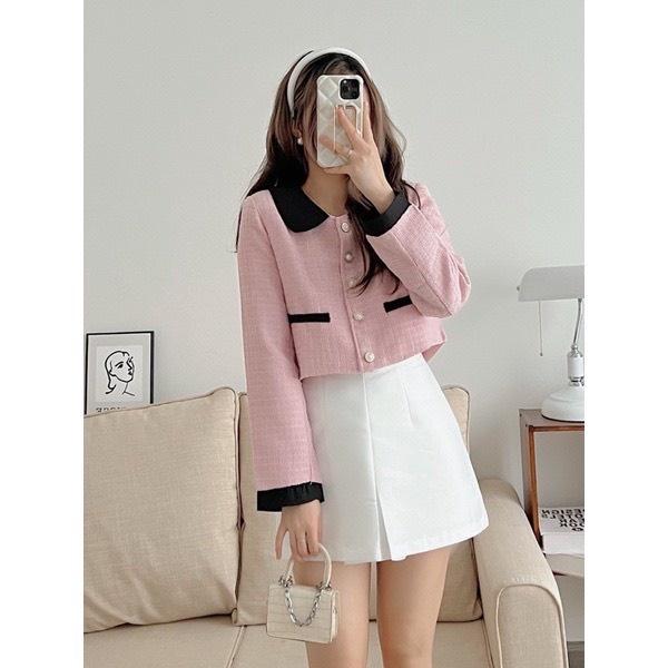Áo khoác dạ dáng croptop Ulzzang, Áo vest dạ tweed nữ 2 lớp dày dặn phong cách tiểu thư Hàn Quốc