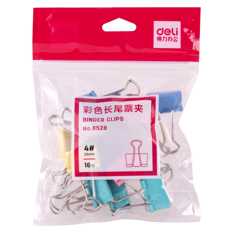 Kẹp bướm màu Deli - 4 màu - 16 chiếc/ túi - 8528