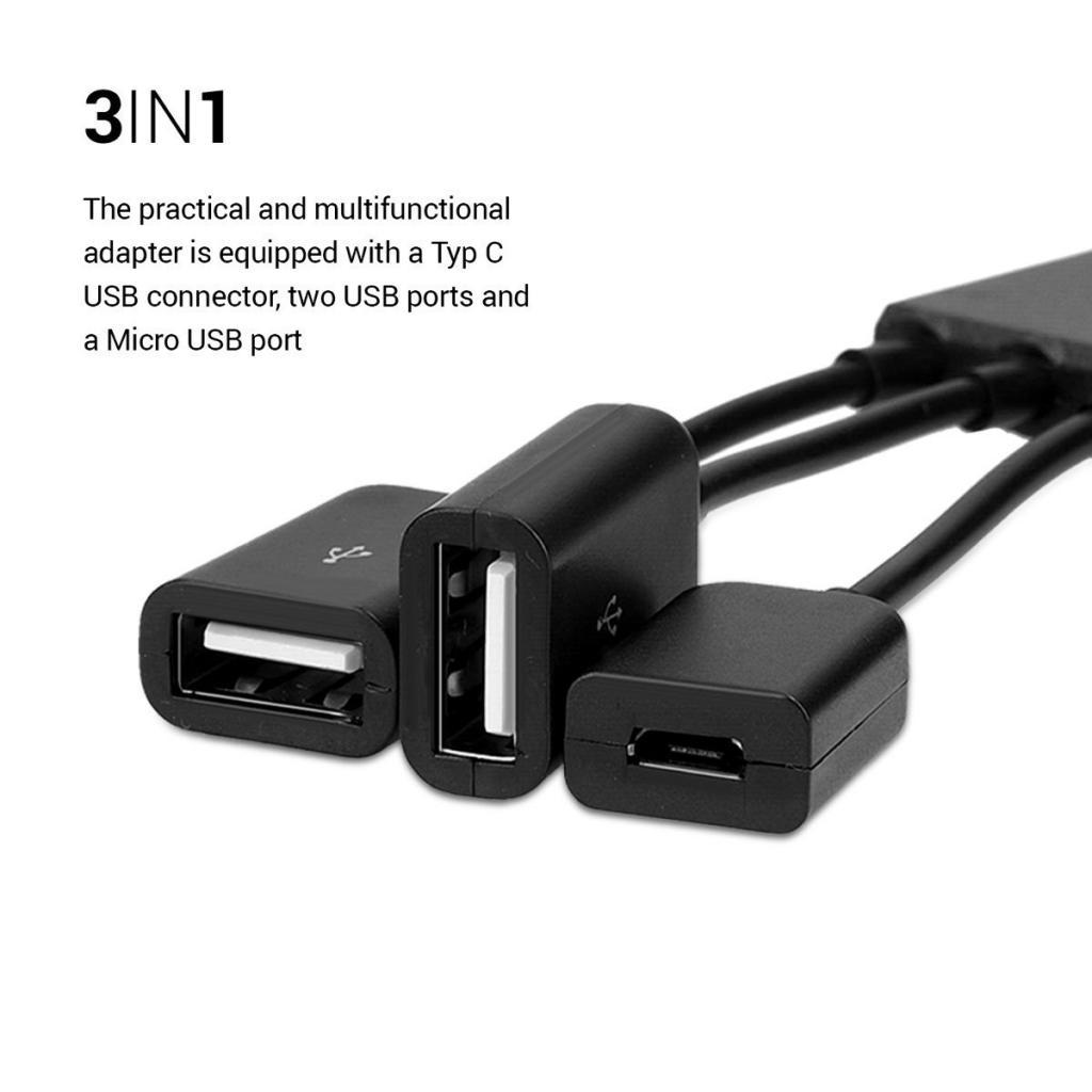 3 in 1 3 Port USB 3.1 Type C Hub Adapter to 2 Port USB and 1 Micro USB Port
