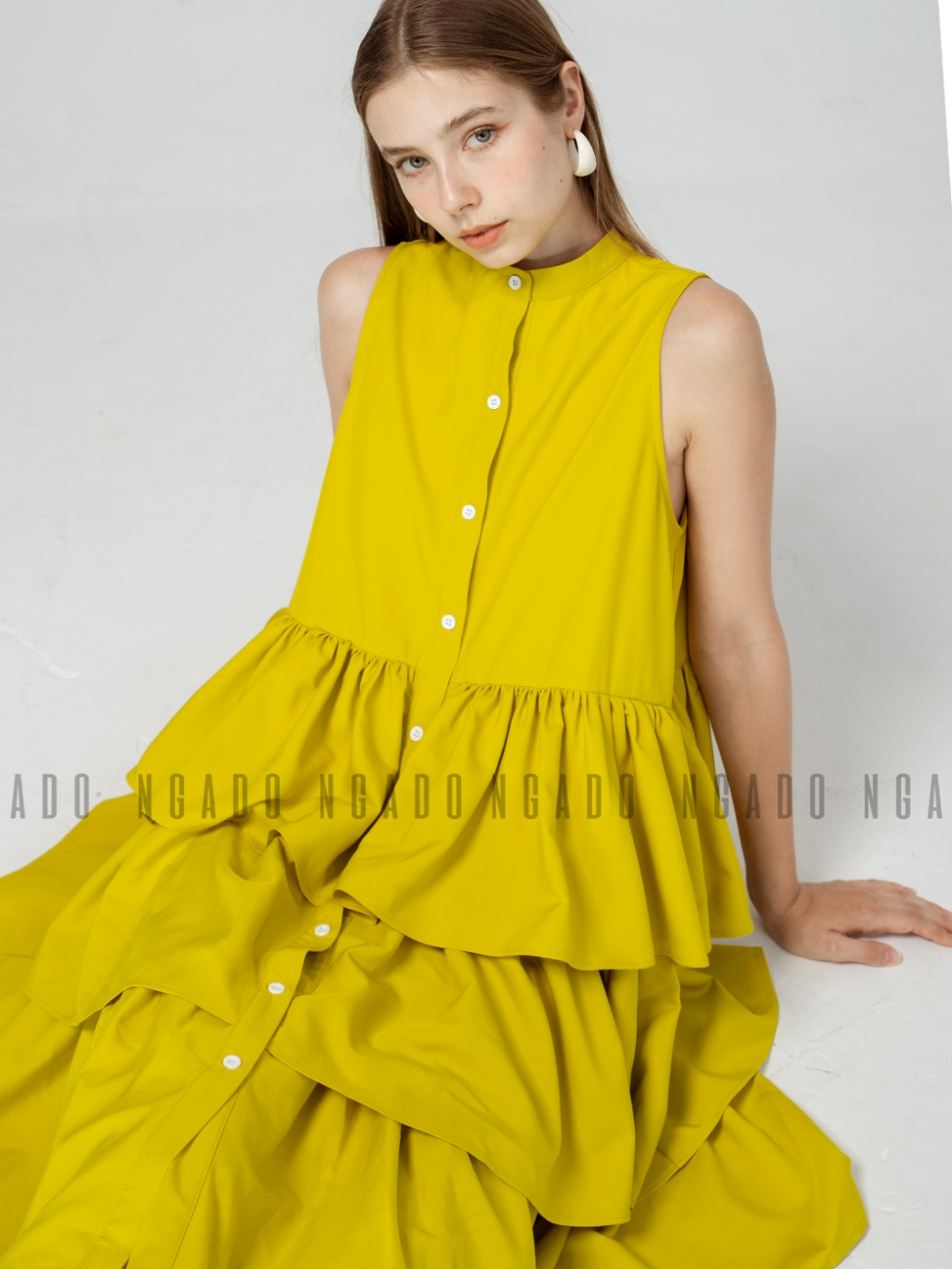 Đầm vàng chanh 3 tầng NGADO