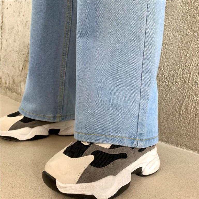 Quần Jeans Ống Rộng Size S M L QJ002 / Ống Suông Lưng Cao Qua Rốn - Không Giãn - ĐEN TRƠN