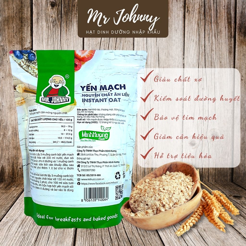 Combo 5 Bịch Yến Mạch Úc Tươi Mr Johnny 500g - Cho người ăn kiêng, giảm cân - Cán vỡ - Instant Oat (Xanh lá)