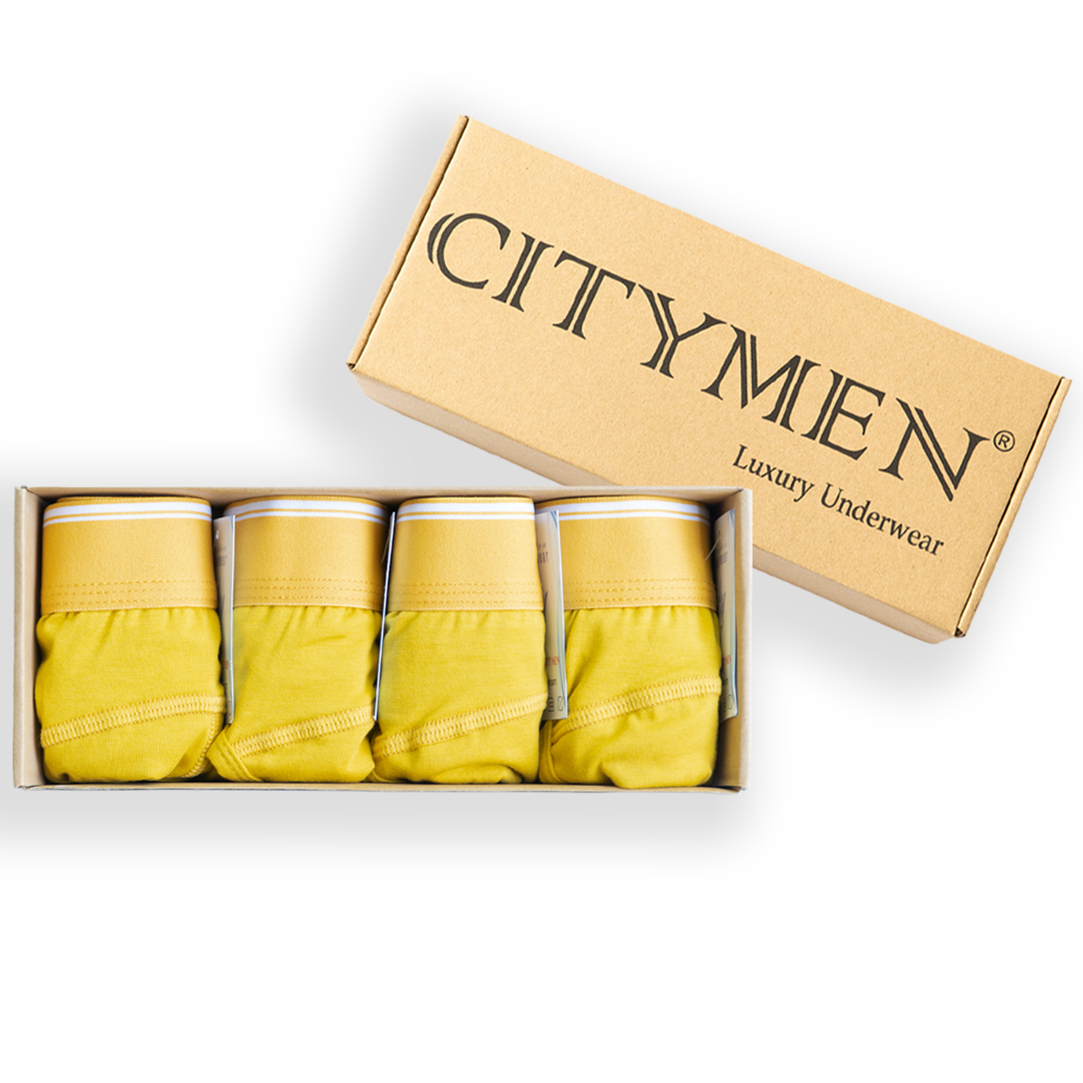 Hình ảnh Hộp 4 Quần lót nam CITYMEN bản đặc biệt vải cotton co dãn 4 chiều cao cấp lưng trơn màu vàng