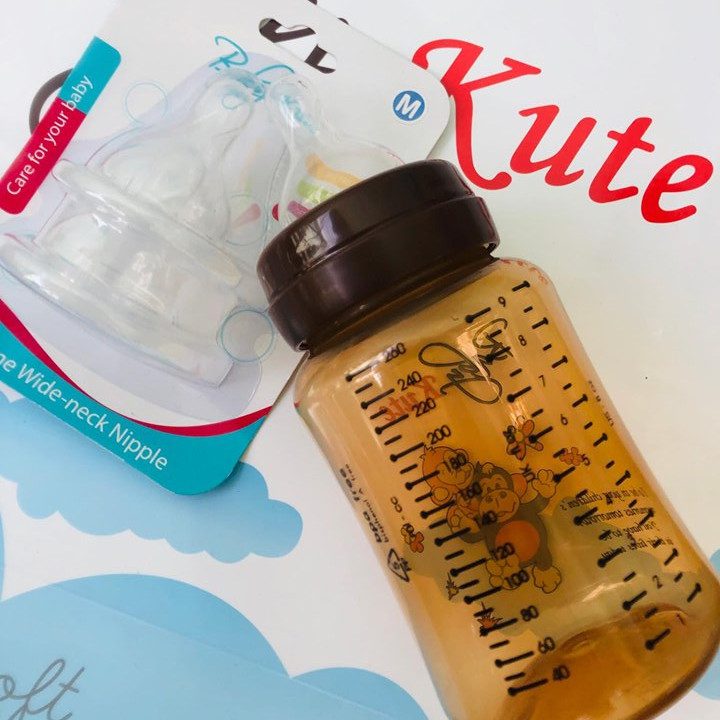Bình sữa bằng nhựa PP Baby Kute 260ML tặng kèm 2 núm Silicone siêu mềm nhập khẩu từ Thái Lan