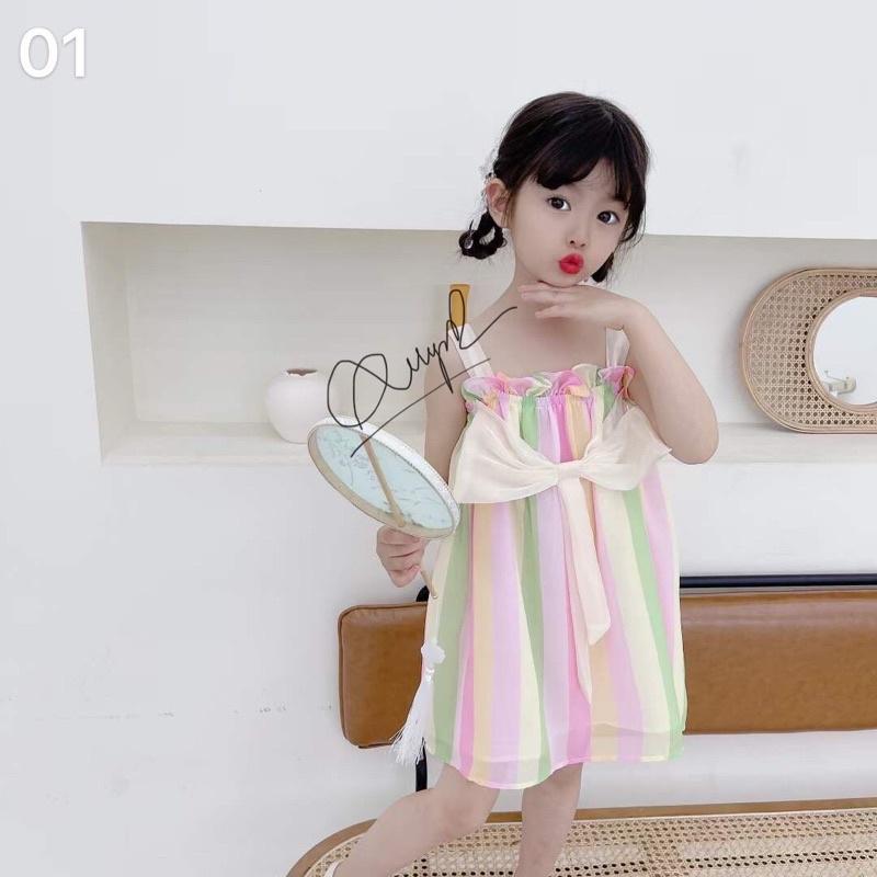 Váy 2 dây phối nơ màu sắc cho bé gái