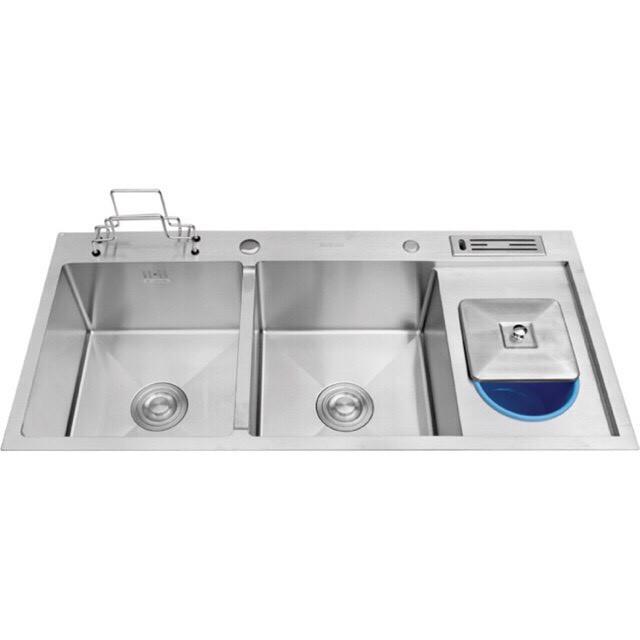 CHẬU RỬA BÁT 2 HỐ CÓ BÀN SUS 304