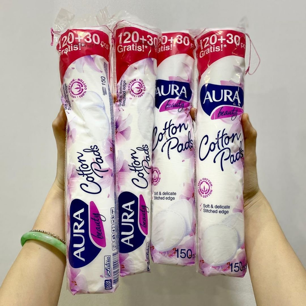 Combo 4 bông gói tẩy trang Aura 150 miếng