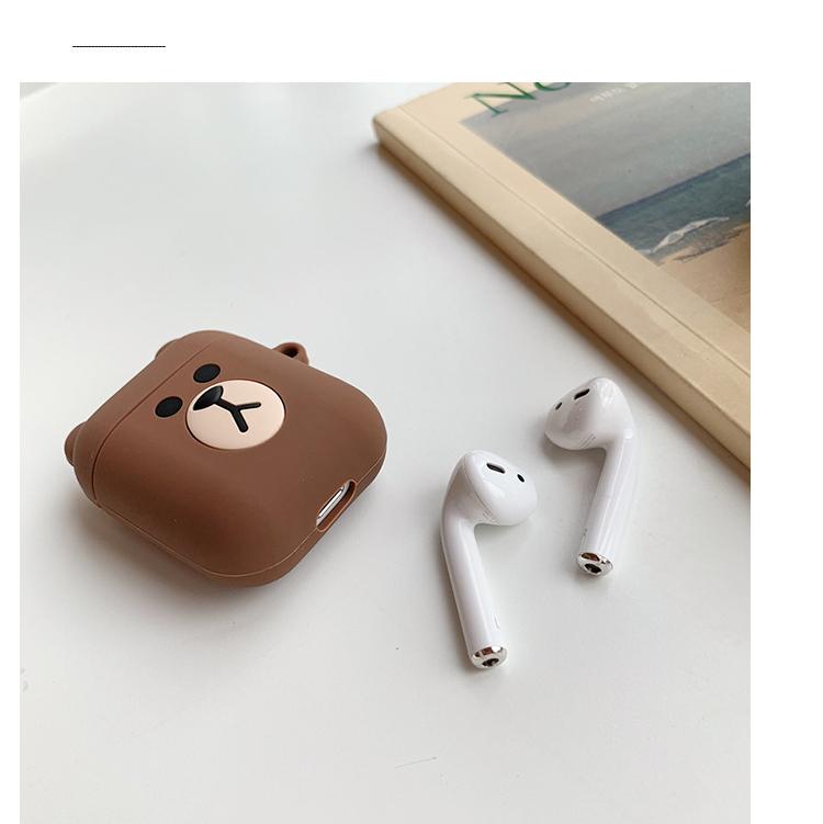 Airpods Case_Ốp Bảo Vệ Cho Airpods 1, Airpods 2 hình Gấu Line Nâu và Thỏ Trắng _Tặng Kèm Móc Khóa Dây Da