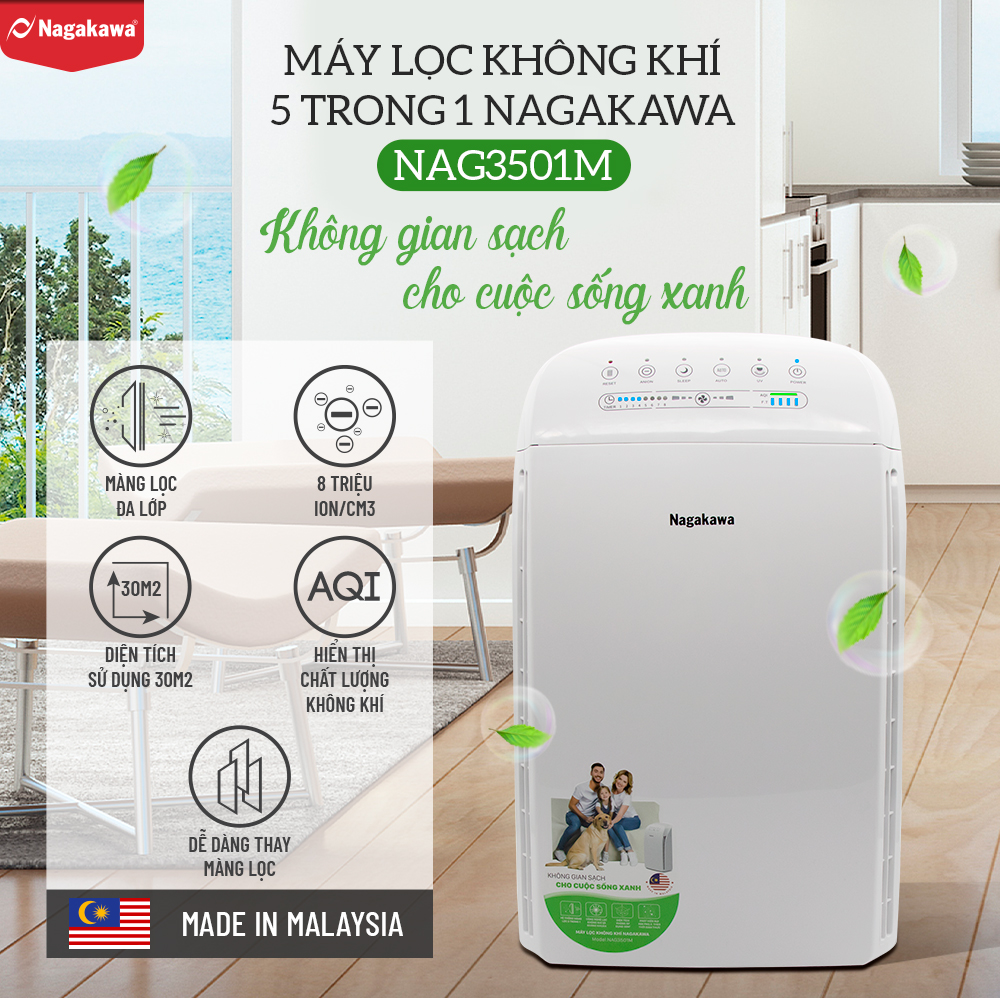 Máy Lọc Không Khí 5 Trong 1 Nagakawa NAG3501M (62W) - Hàng Chính Hãng