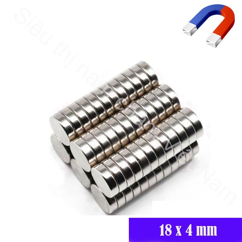 Nam châm 18x4mm viên hình tròn màu trắng bạc siêu mạnh