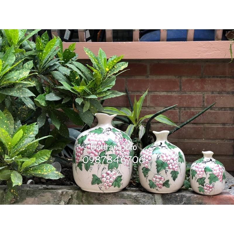Set 3 lọ miệng lượn rạn vẽ tay Bát tràng