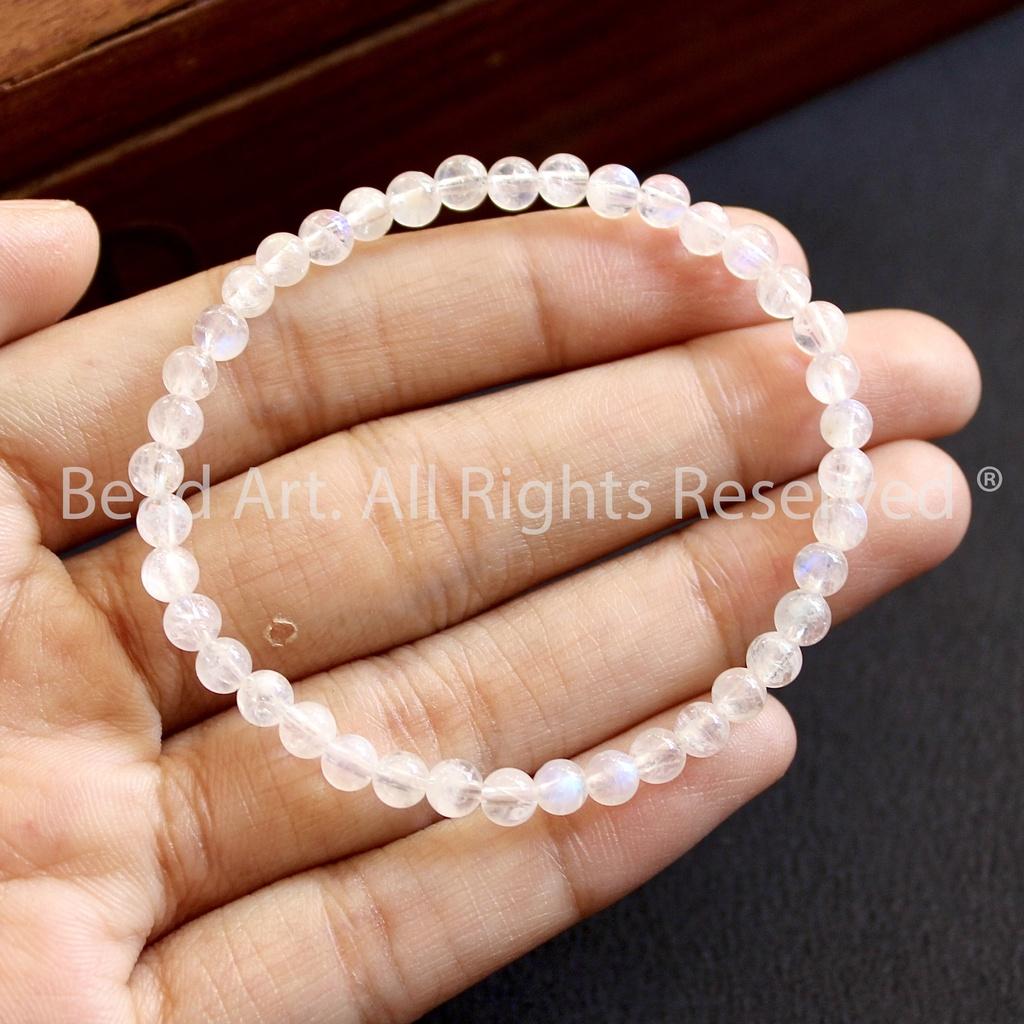 Vòng Tay Đá Mặt Trăng, Đá Moonstone Tự Nhiên Ánh Cầu Vồng 4MM Loại AA, Vòng Tay Phong Thuỷ, Chuỗi hạt, Kim, Thuỷ - Bead Art