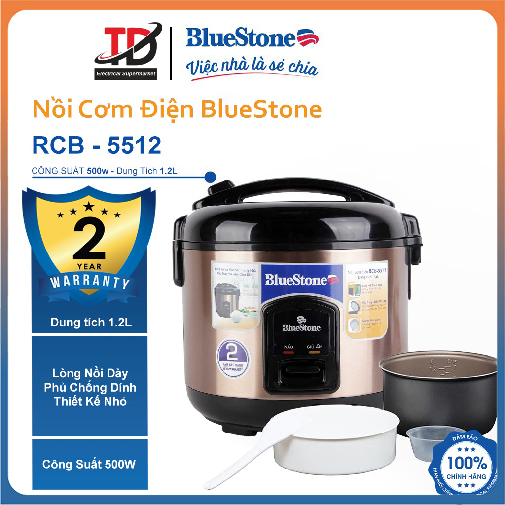 Nồi cơm điện Mini Bluestone RCB-5512, Dung Tích 1.2L, Công Suất 500W, Hàng Chính Hãng
