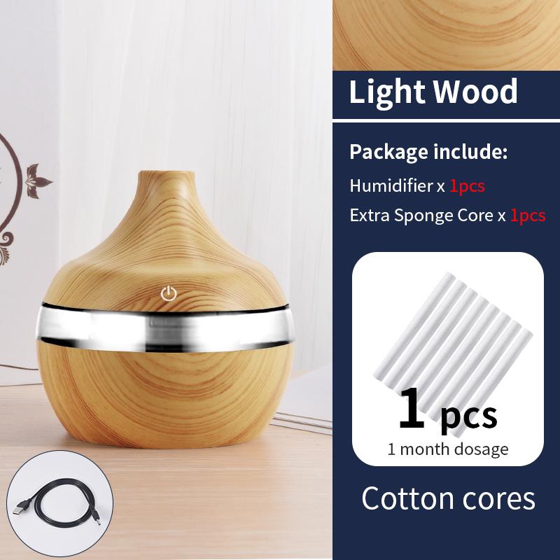 Máy Tạo Độ Ẩm Không Khí Điện Hương Thơm Tinh Dầu Khuếch Tán Hương Thơm Siêu Âm Thanh Máy Phun Sương Tạo Ẩm Vân Gỗ USB Mini Phun Sương Tạo Đèn LED