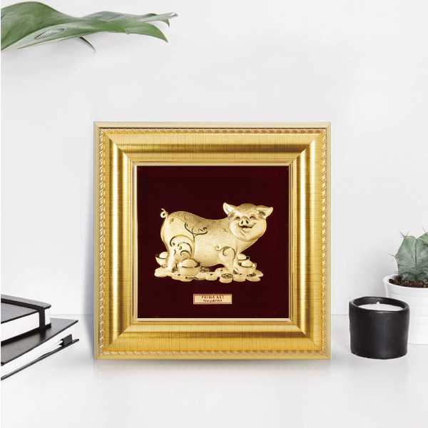 Tranh vàng 24k heo vàng tài lộc may mắn - CGS-0371-16