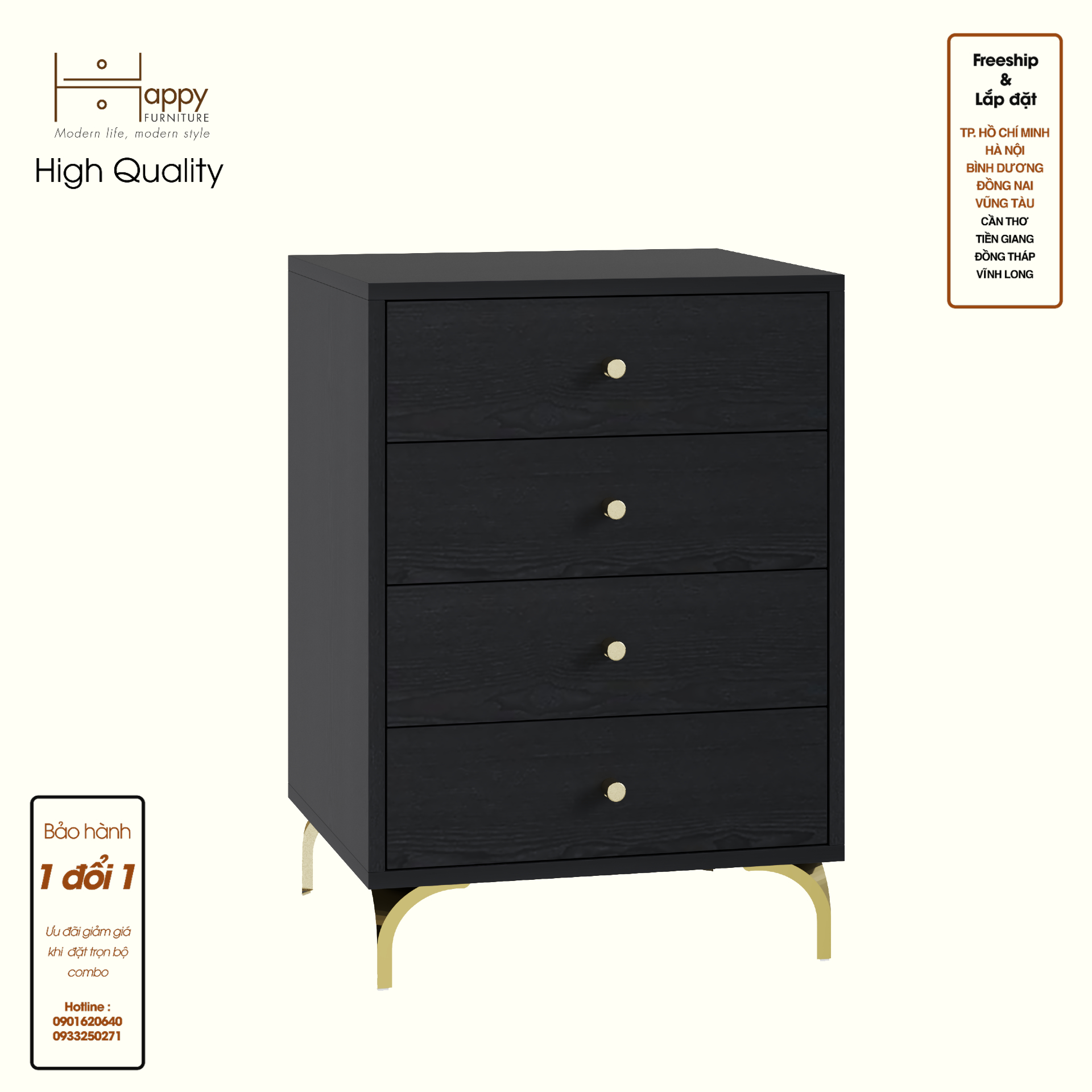 HAPPY FURNITURE , Tủ lưu trữ 4 ngăn kéo - HAPPI, THK_269 , 50cm x 45cm x 72cm DxRxC