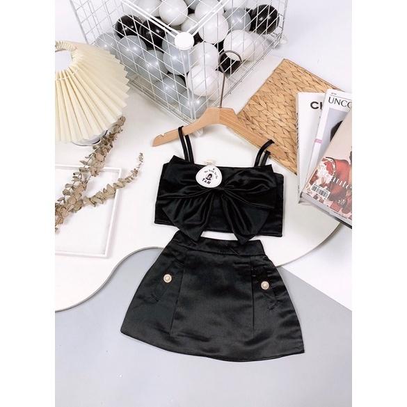 Set áo dây croptop nơ sau lưng kèm chân váy tatta cho bé gái thôi nôi - áo crt kèm chân váy chữ A tacta - áo quần trẻ em