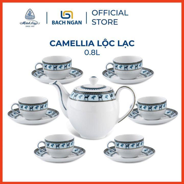 Bộ Ấm Trà Minh Long 0.8 L Camellia Lộc Lạc hàng đẹp, cao cấp, sang trọng đãi khách, quà tặng