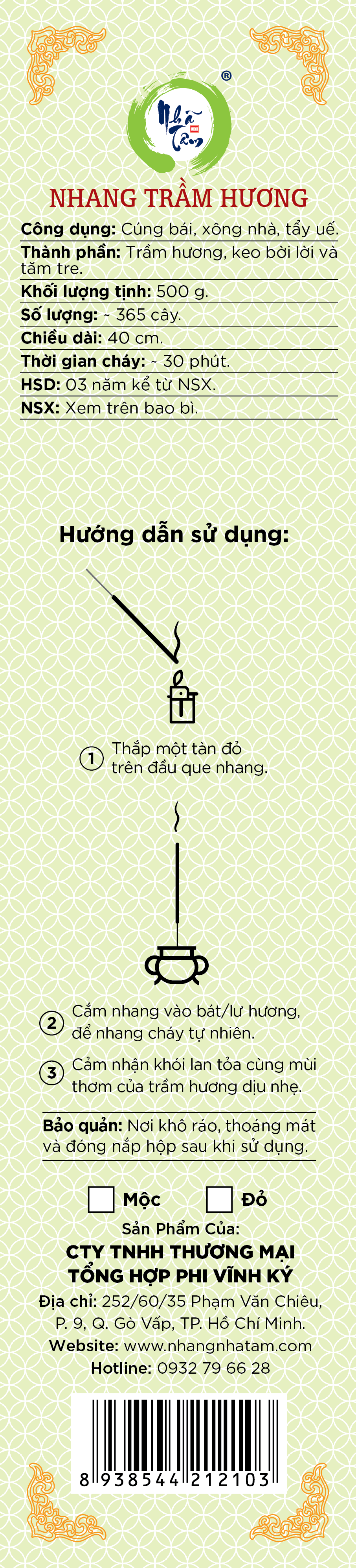 NHANG TRẦM HƯƠNG - 40CMX500G TĂM ĐỎ