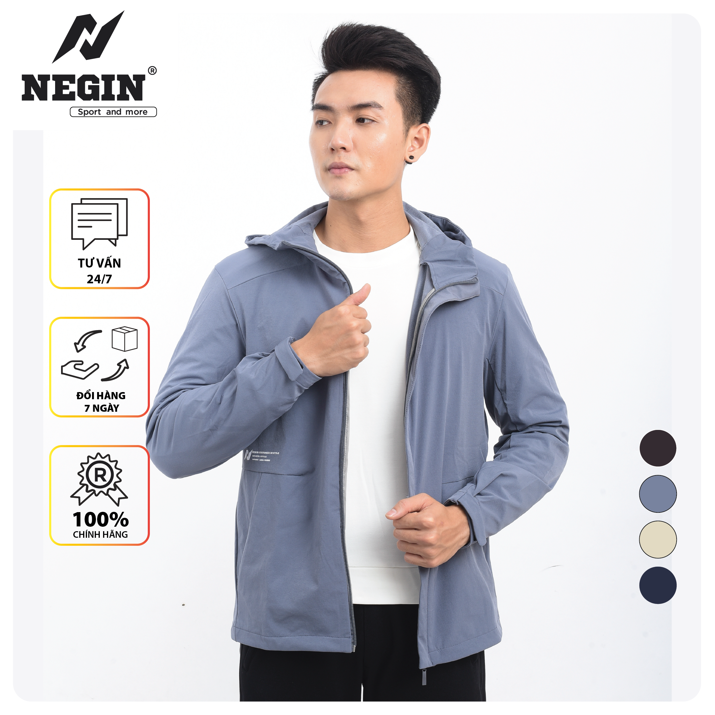 Áo Gió Nam Thể Thao NEGIN  1 Lớp Mềm Nhẹ, Khả Năng Chống Nước Giữ Ấm Tốt AMW_101