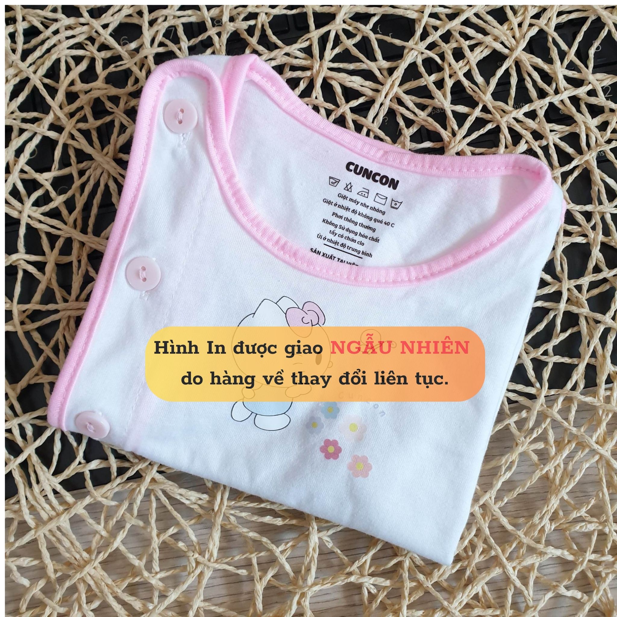 [CC02] 3-9kg- ÁO BÁC SĨ TAY DÀI CHO BÉ SƠ SINH - CÚN CON - Viền Hồng
