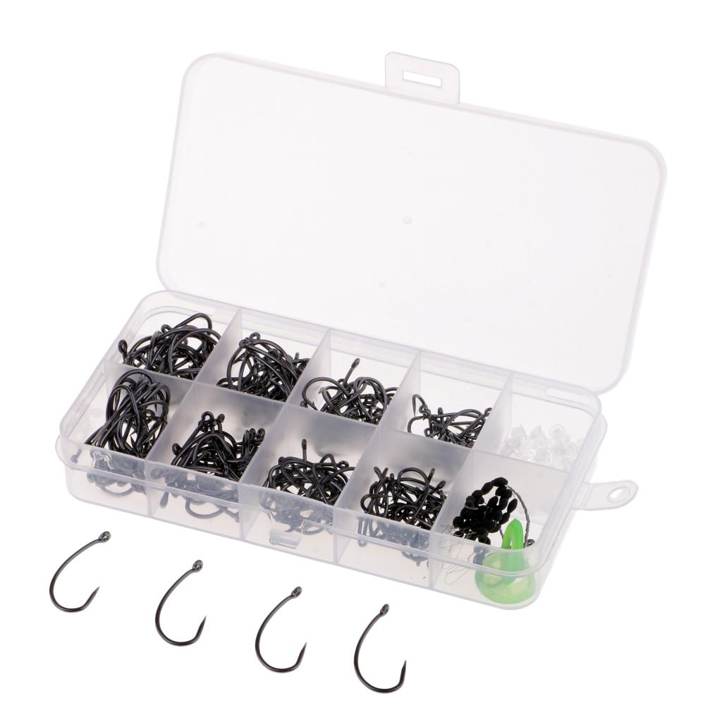 200Pcs Barbless Barbed Fishing Hooks  Hooks Fishhook w/ Stoppers & Beads