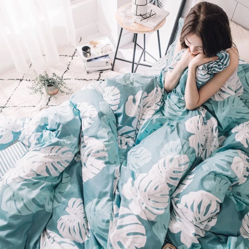 Bộ chăn ga gối cotton cao cấp PL1 Lá khoai xanh