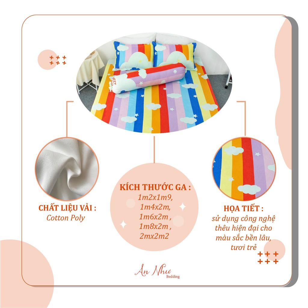 Bộ chăn ga gối ga giường poly, ga trải giường mây cầu vồng