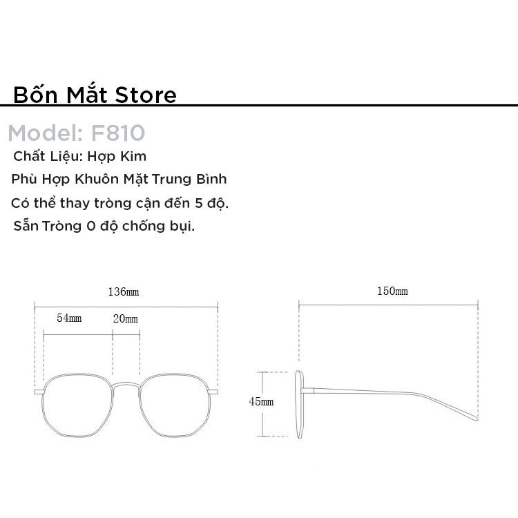 Gọng Kính Kim Loại Mảnh Form Vuông Lớn F810