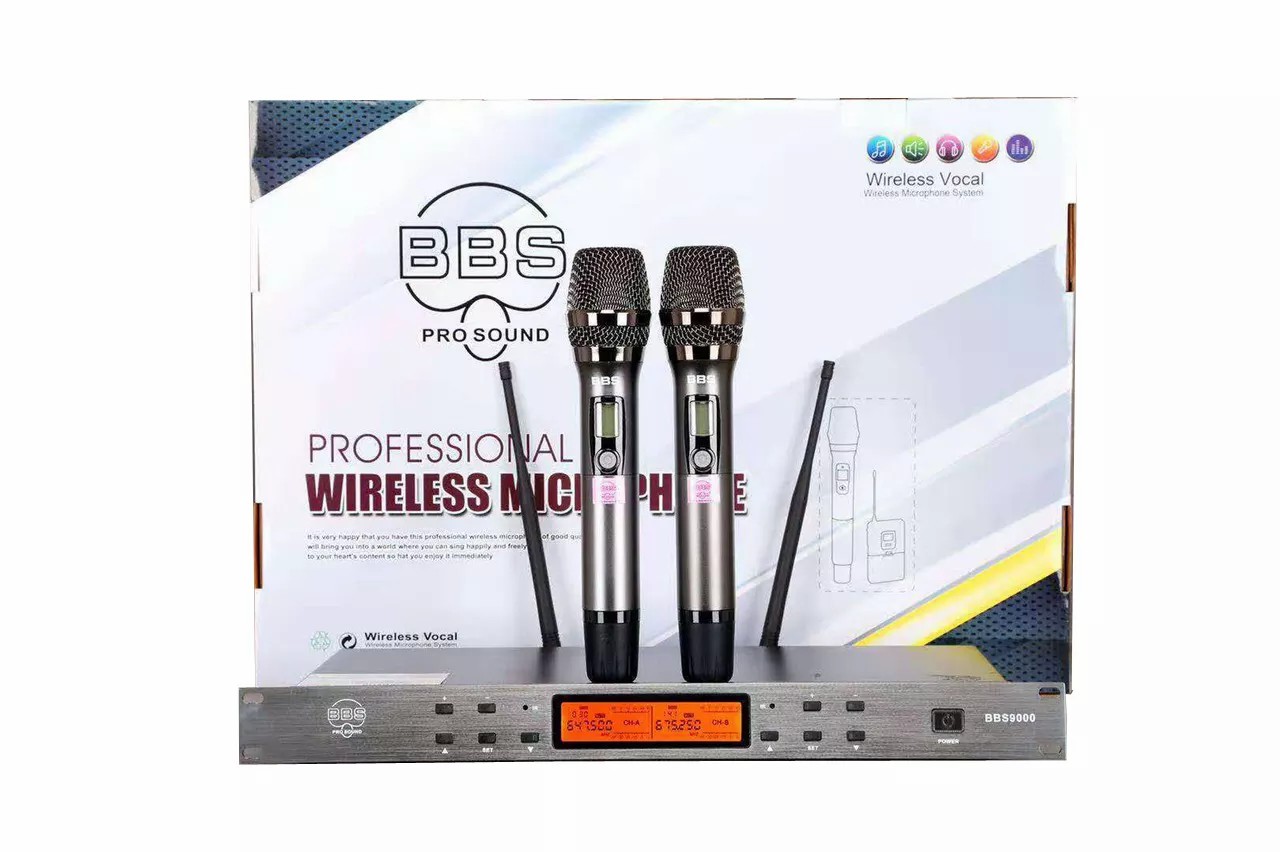 Micro không dây BBS 9000 - Mic karaoke gia đình, sân khấu - Độ nhạy cao, bắt sóng xa, chống hú rít - Thiết kế sang trọng, bắt mắt -  Dễ dàng phối ghép với các thiết bị âm thanh khác