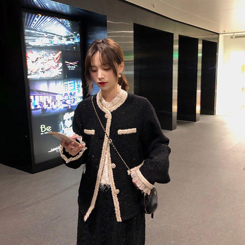 Áo khoác dạ tweed cúc ngọc viền ren sang chảnh (Kèm Ảnh Thật