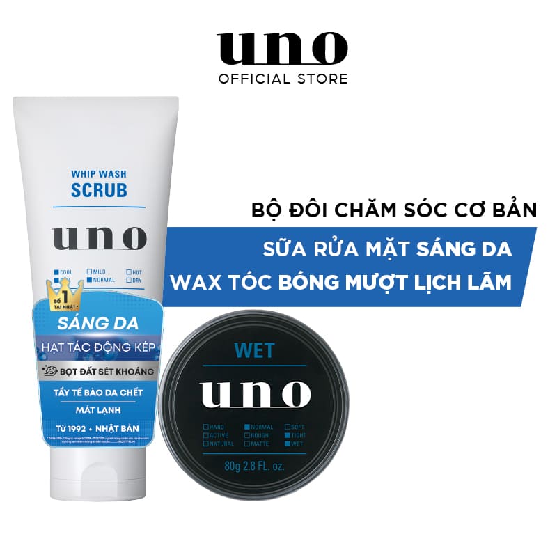 Bộ đôi Sữa rửa mặt UNO Sáng da 130g & Wax vuốt tóc Bóng mượt lịch lãm