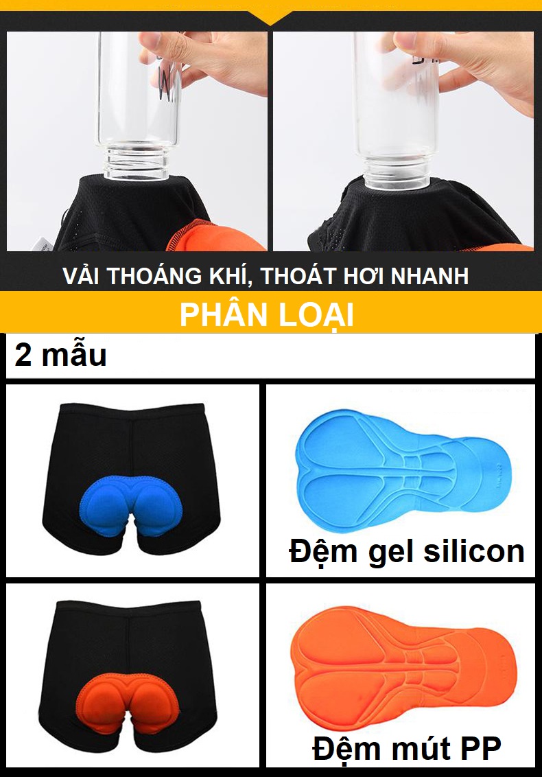 Quần Đạp Xe Đệm Mông QL02N Êm Ái Đệm Mút/Đệm Gel, Vải Thoáng Khí, Mỏng, Nhẹ Dễ Chịu - Quần Chạy Xe Đạp Unisex Dùng Cho Cả Nam và Nữ