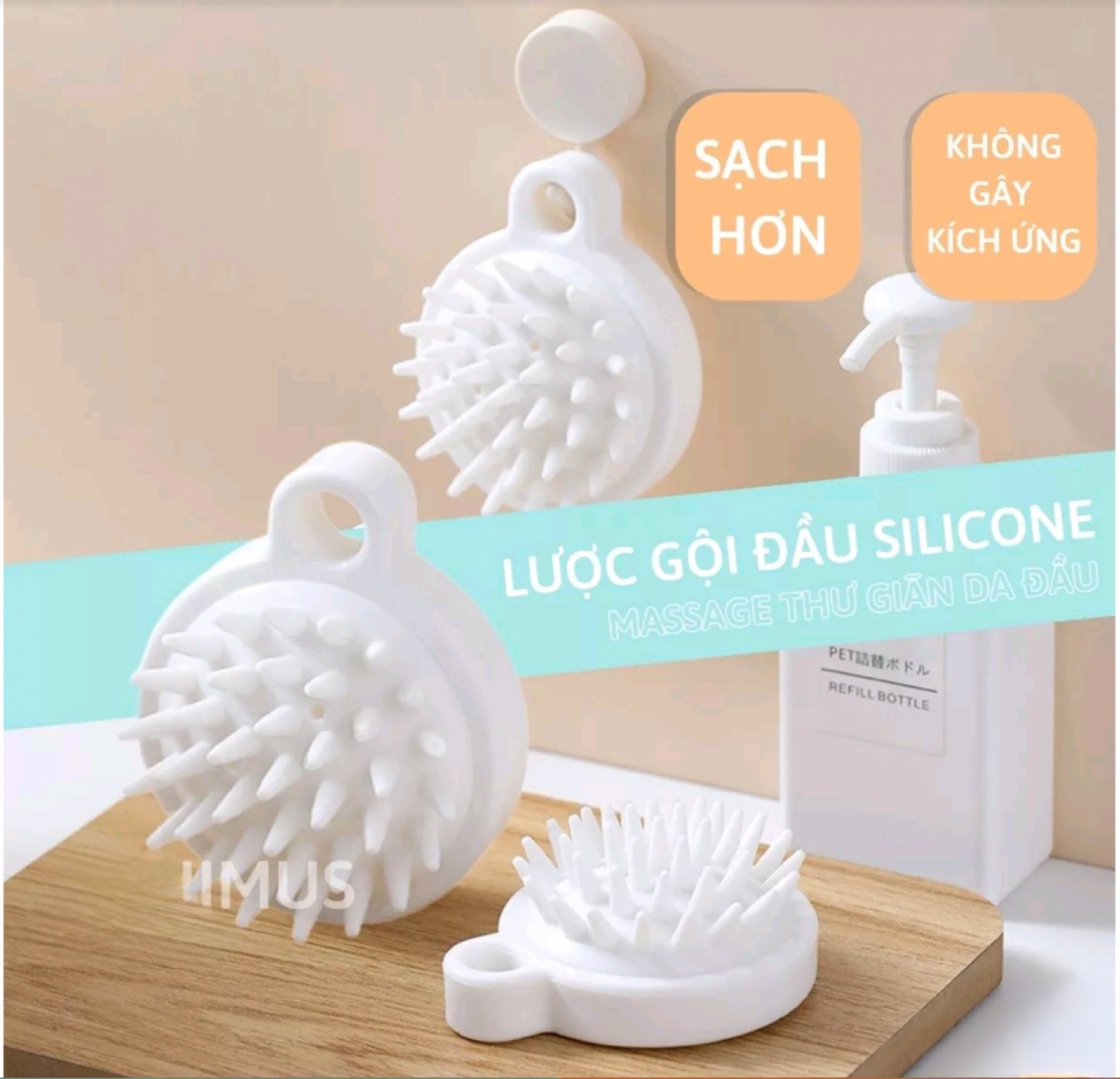 Bàn Chải Silicone, Lược Trắng Mềm Giúp Gội Đầu Thư Giãn Da Dầu Trong Lúc Gội, Kích Thích, Mát Xa Da Đầu, TakyHome 7022