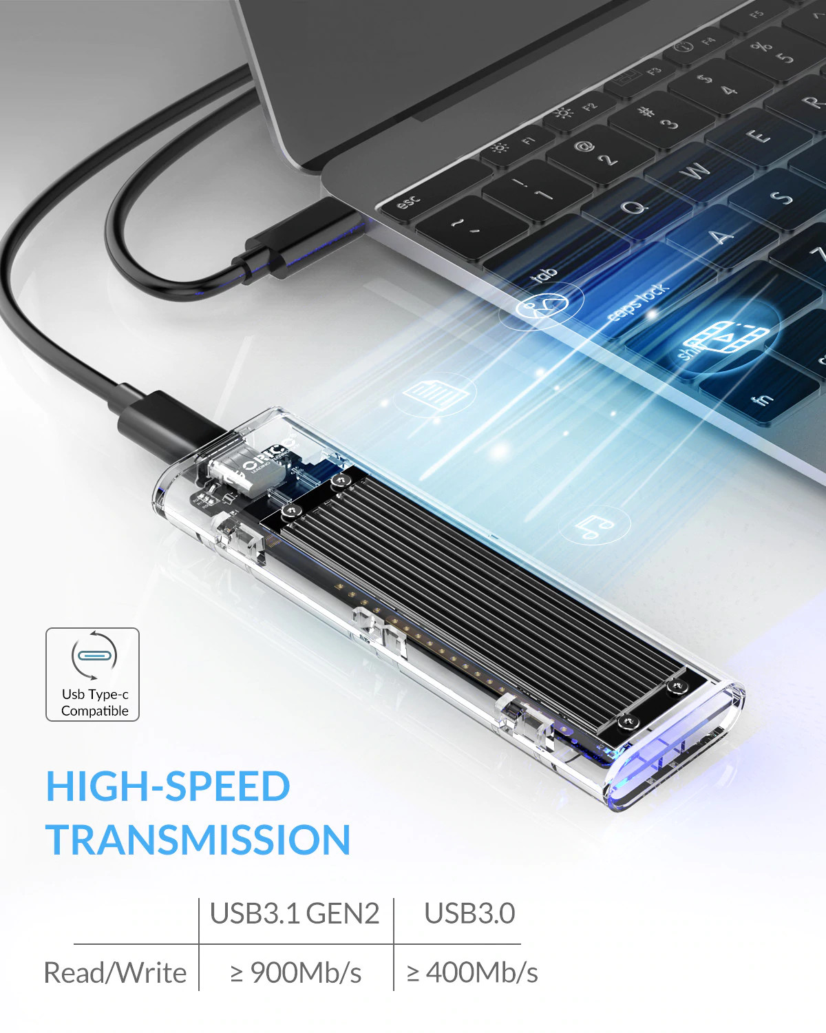 Hộp Đựng Ổ Cứng Di Động SSD TCM2-C3 - 10Gbps Nhựa Trong Suốt - Hàng Chính Hãng