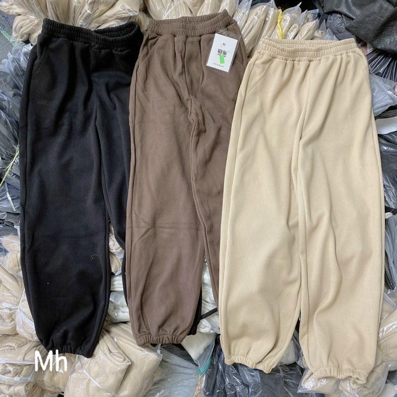 Quần Jogger Bo Gấu Trơn Nỉ Nhung Tăm Nữ Unisex