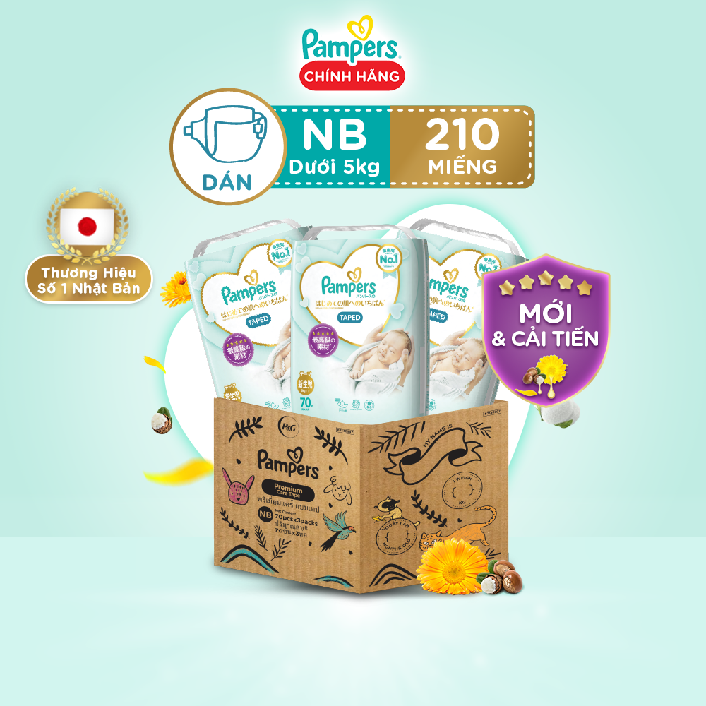 Combo 3 Gói Tã/Bỉm Dán PAMPERS Thượng Hạng Nội Địa Nhật NB70/S64/M52/L42 x3