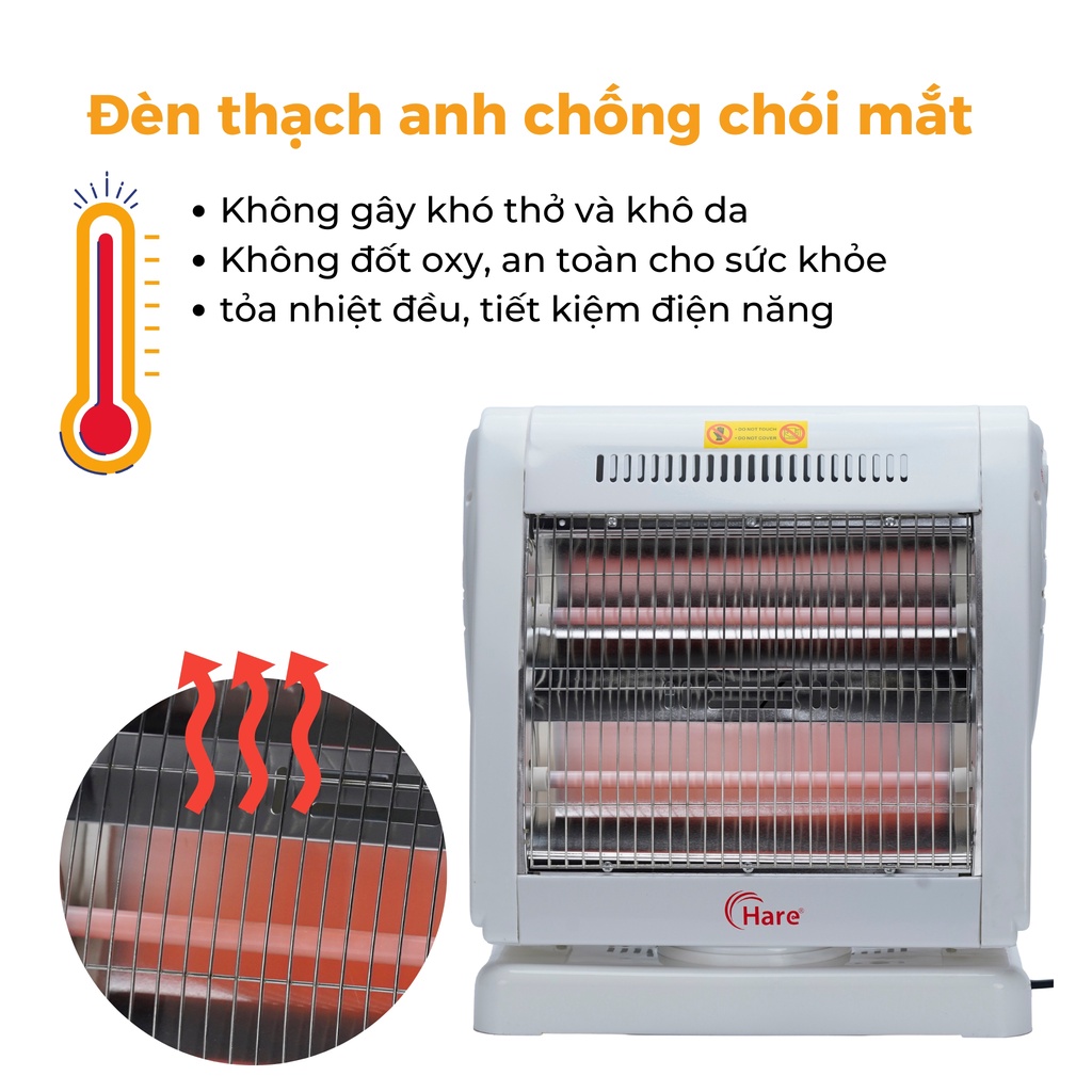 Quạt sưởi điện 2 bóng HR-HT800A -hàng chính hãng thương hiệu Hare - bảo hành 18 tháng