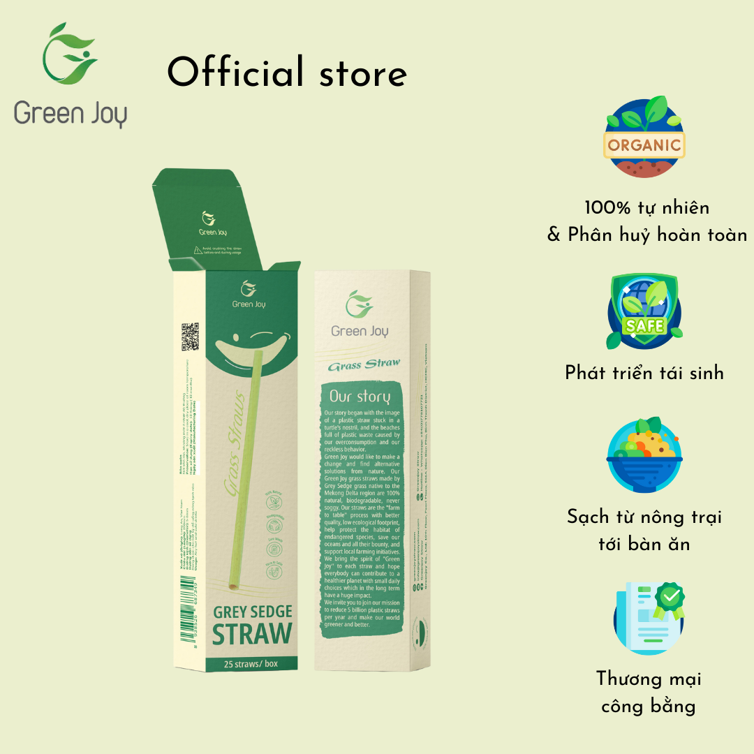 Ống hút cỏ bàng khô Green Joy - Hộp 25 ống