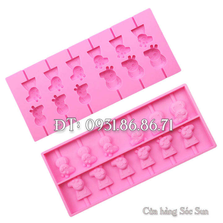 Khuôn silicon 12 heo con Peppa - Mã số 1038
