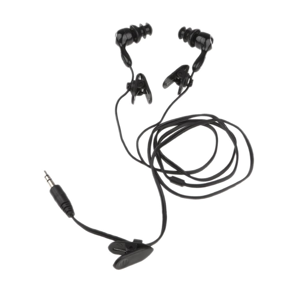 2X 3.5mm Waterproof Earphone Headphone Stereo Swimming for MP3 Radio iPod Black