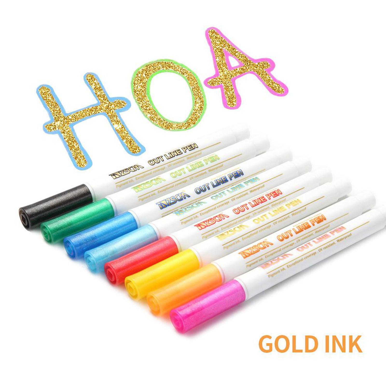 Outline Pens Double Line Metallic Markers, 8 Colors Outline Paint Doodle Pens
