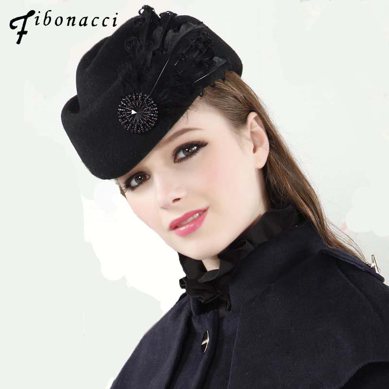 Fibonacci Fedoras Thời Trang Vintage Len Nỉ Nữ Thanh Lịch Mũ Nồi Lông Tiếp Viên Vành Tròn Fedora Giáo Hội Nữ Chính Thức Mũ Lưỡi Trai