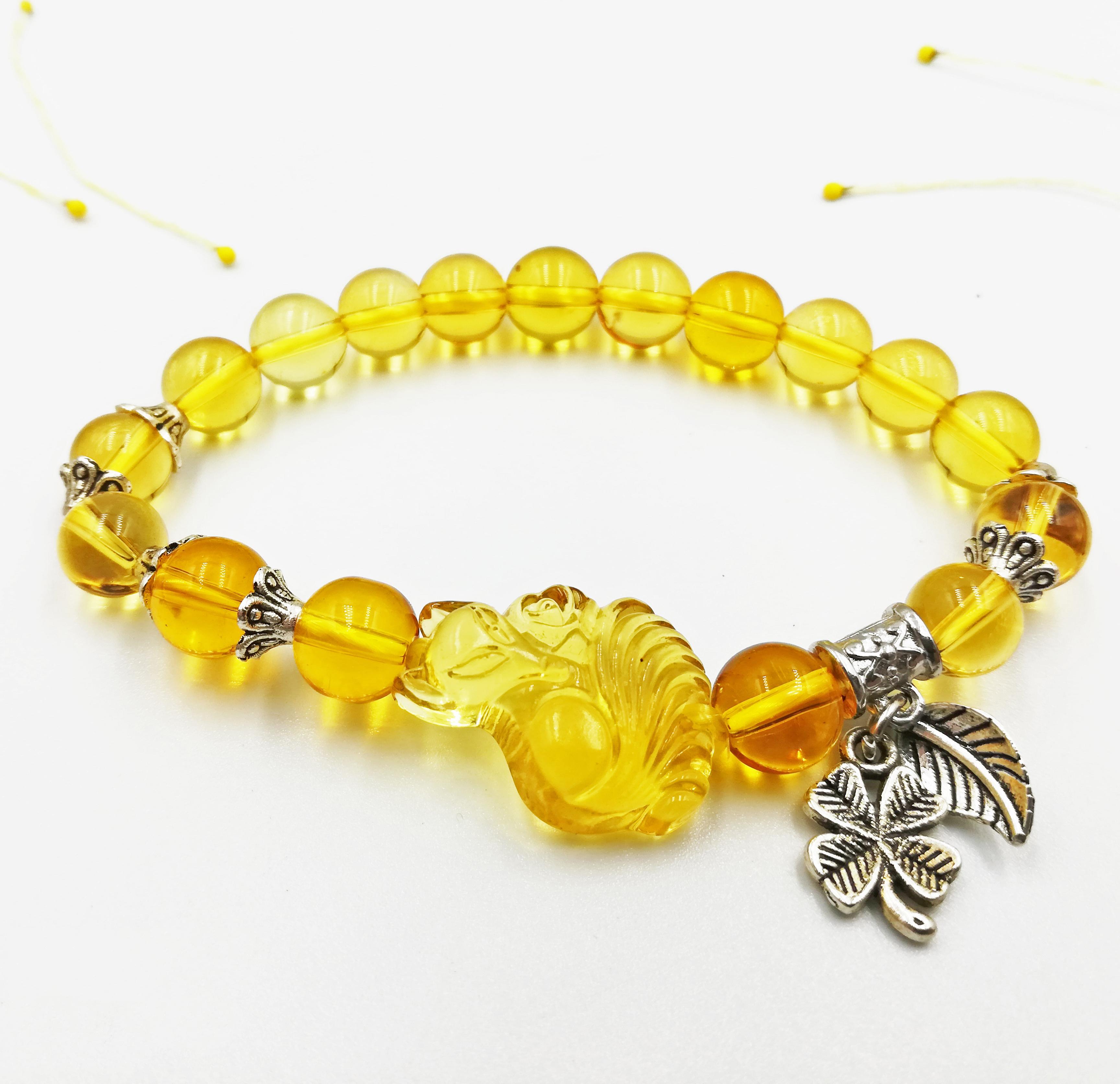 Vòng Tay Hồ Ly Topaz Vàng Phối Thạch Anh Vàng Mix Charm